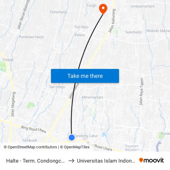 Halte - Term. Condongcatur to Universitas Islam Indonesia map