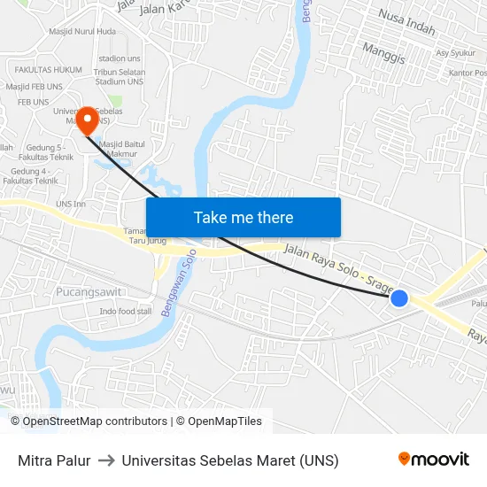 Mitra Palur to Universitas Sebelas Maret (UNS) map