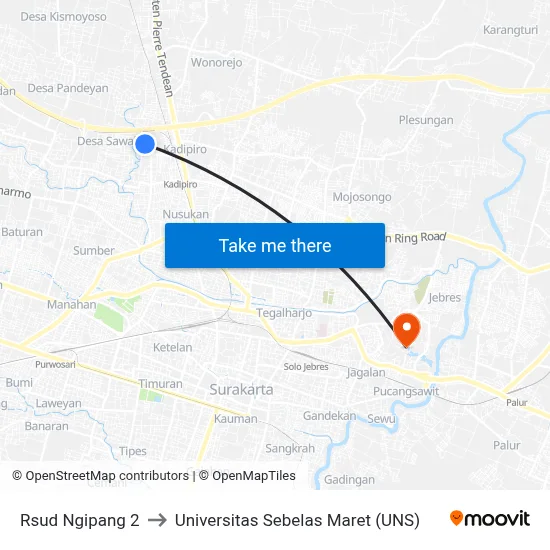 Rsud Ngipang 2 to Universitas Sebelas Maret (UNS) map