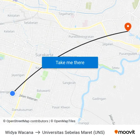 Widya Wacana to Universitas Sebelas Maret (UNS) map