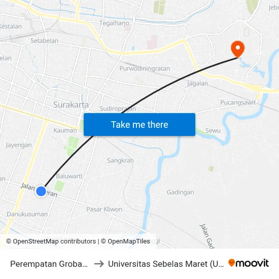 Perempatan Grobakan to Universitas Sebelas Maret (UNS) map