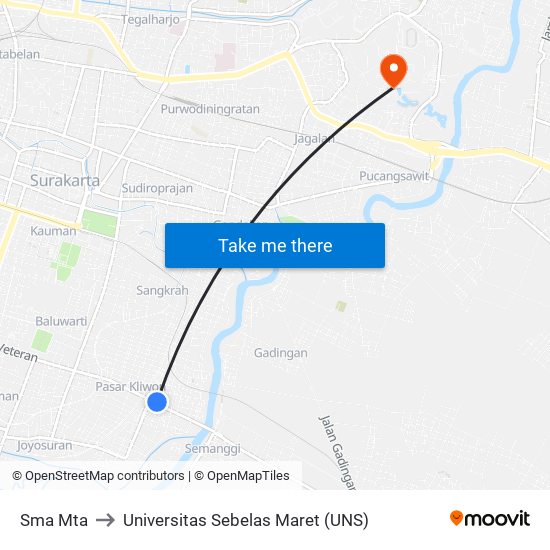 Sma Mta to Universitas Sebelas Maret (UNS) map