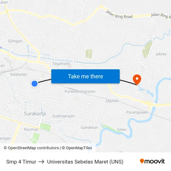 Smp 4 Timur to Universitas Sebelas Maret (UNS) map