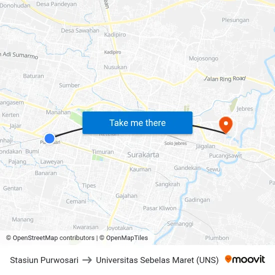 Stasiun Purwosari to Universitas Sebelas Maret (UNS) map