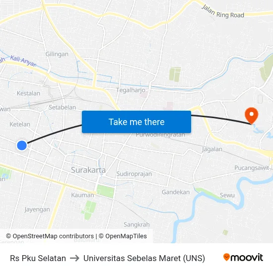 Rs Pku Selatan to Universitas Sebelas Maret (UNS) map