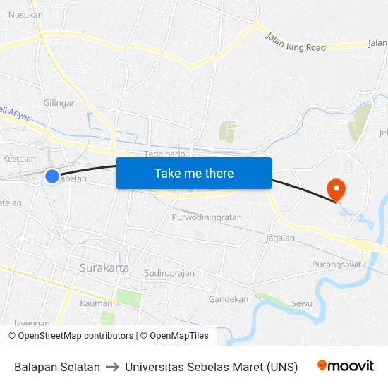 Balapan Selatan to Universitas Sebelas Maret (UNS) map