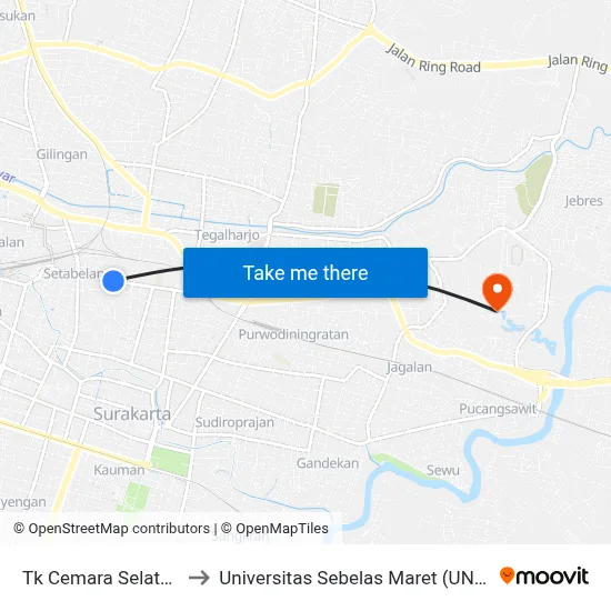Tk Cemara Selatan to Universitas Sebelas Maret (UNS) map