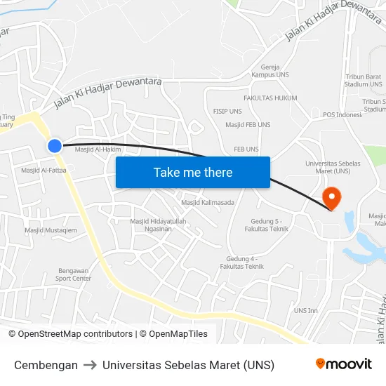 Cembengan to Universitas Sebelas Maret (UNS) map