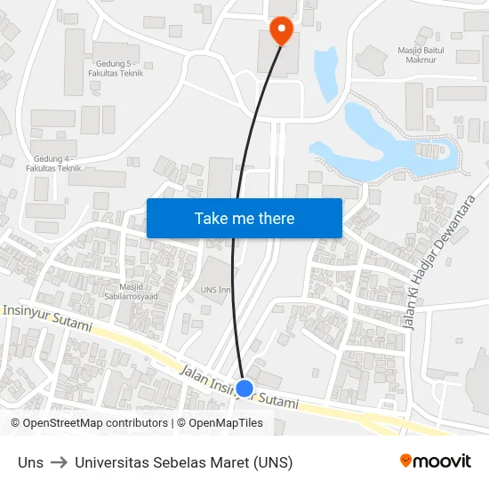 Uns to Universitas Sebelas Maret (UNS) map