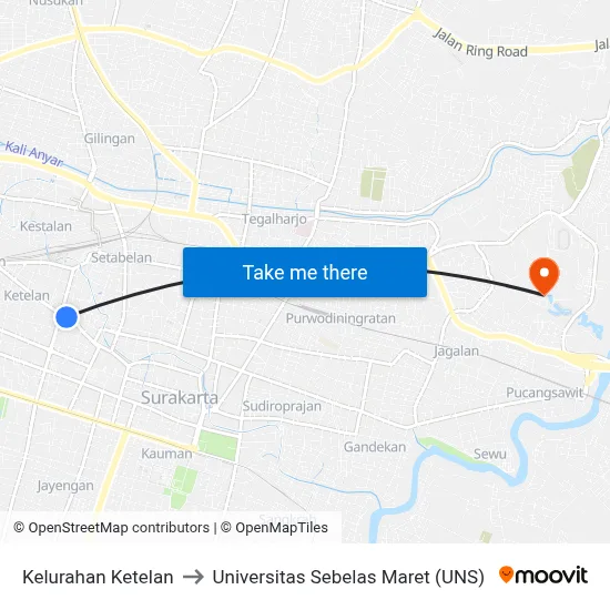 Kelurahan Ketelan to Universitas Sebelas Maret (UNS) map