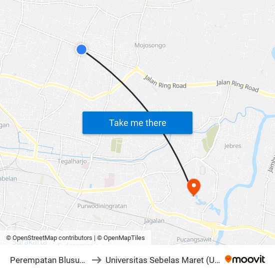 Perempatan Blusukan to Universitas Sebelas Maret (UNS) map