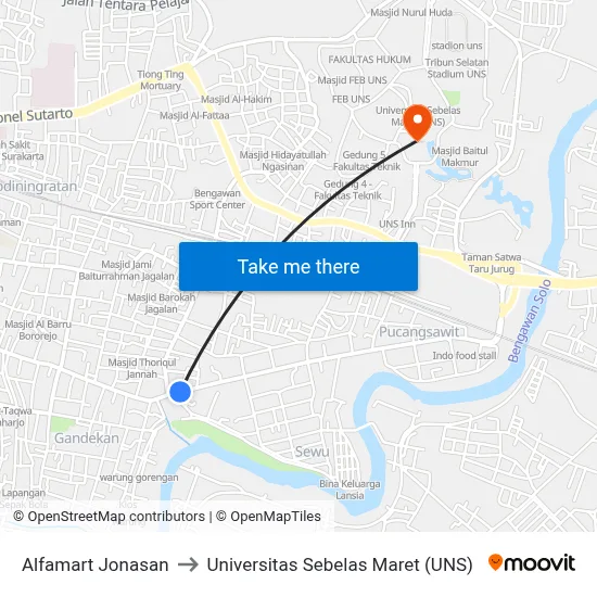Alfamart Jonasan to Universitas Sebelas Maret (UNS) map