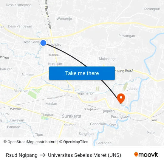 Rsud Ngipang to Universitas Sebelas Maret (UNS) map