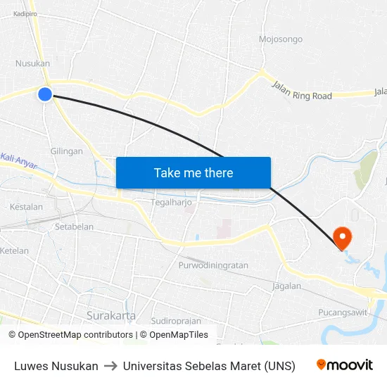 Luwes Nusukan to Universitas Sebelas Maret (UNS) map