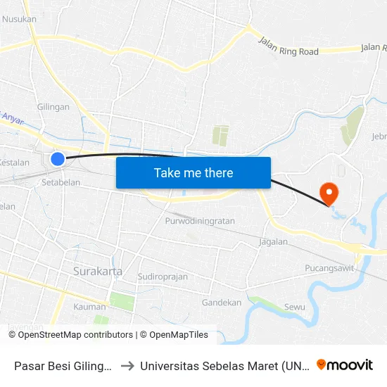 Pasar Besi Gilingan to Universitas Sebelas Maret (UNS) map