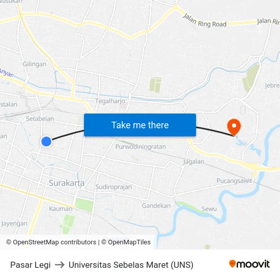 Pasar Legi to Universitas Sebelas Maret (UNS) map