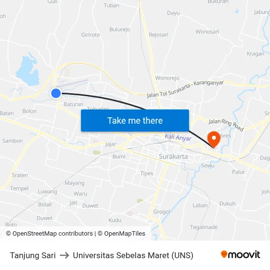 Tanjung Sari to Universitas Sebelas Maret (UNS) map