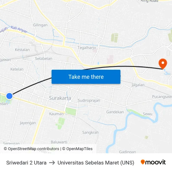 Sriwedari 2 Utara to Universitas Sebelas Maret (UNS) map