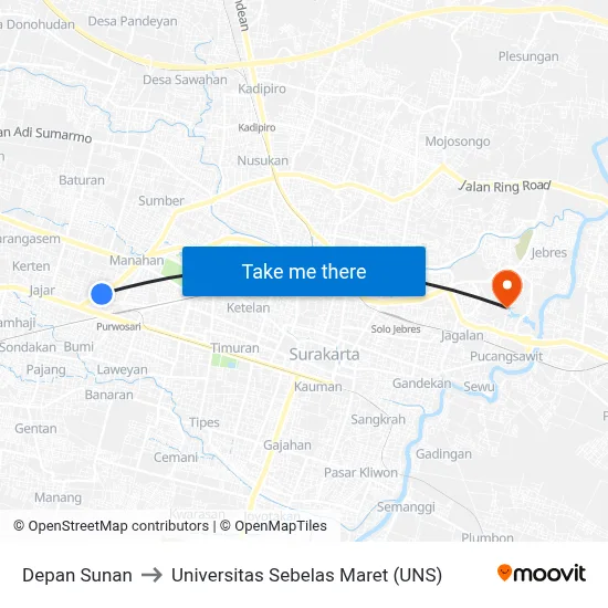 Depan Sunan to Universitas Sebelas Maret (UNS) map