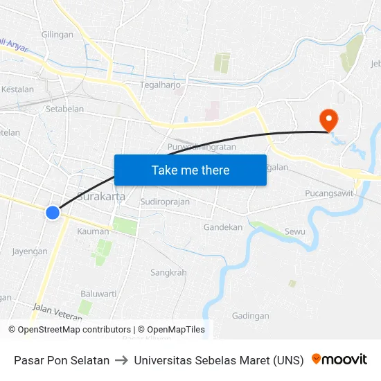 Pasar Pon Selatan to Universitas Sebelas Maret (UNS) map