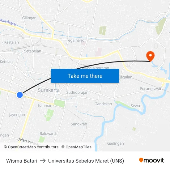 Wisma Batari to Universitas Sebelas Maret (UNS) map