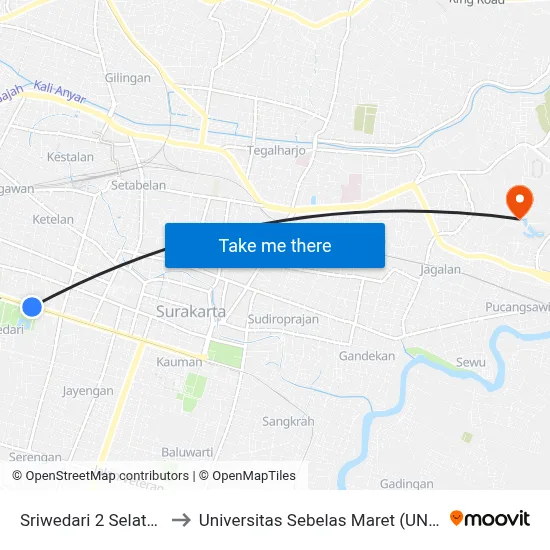 Sriwedari 2 Selatan to Universitas Sebelas Maret (UNS) map