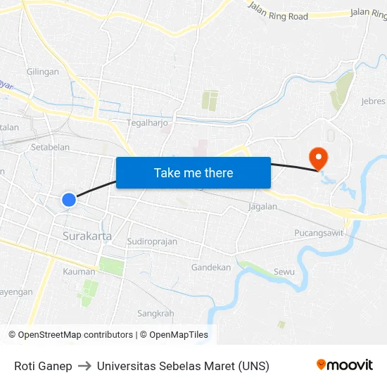 Roti Ganep to Universitas Sebelas Maret (UNS) map