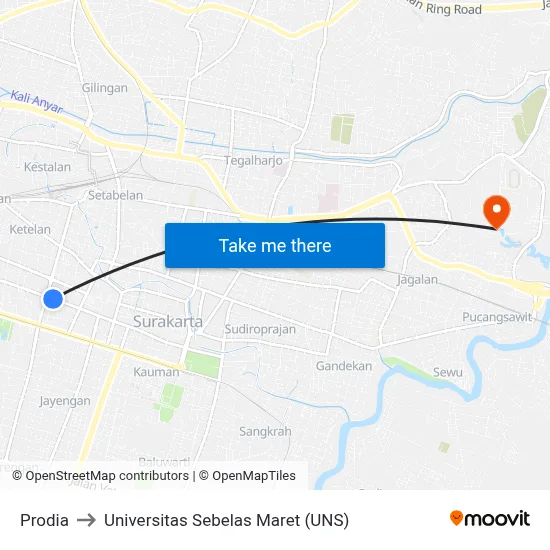 Prodia to Universitas Sebelas Maret (UNS) map