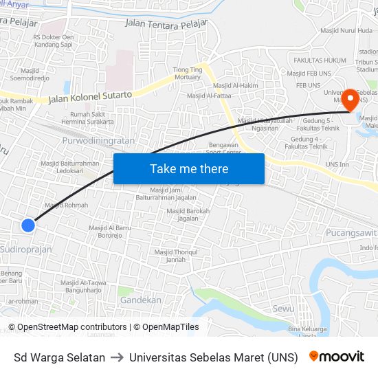 Sd Warga Selatan to Universitas Sebelas Maret (UNS) map