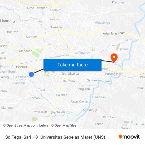 Sd Tegal Sari to Universitas Sebelas Maret (UNS) map