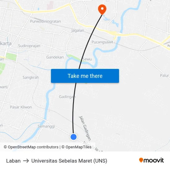 Laban to Universitas Sebelas Maret (UNS) map