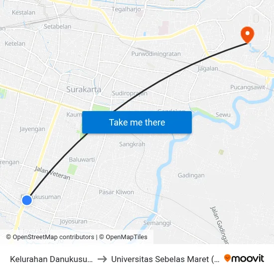 Kelurahan Danukusuman to Universitas Sebelas Maret (UNS) map