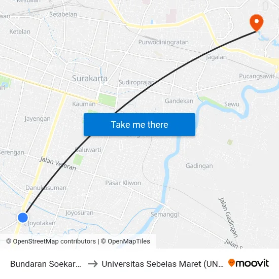 Bundaran Soekarno to Universitas Sebelas Maret (UNS) map