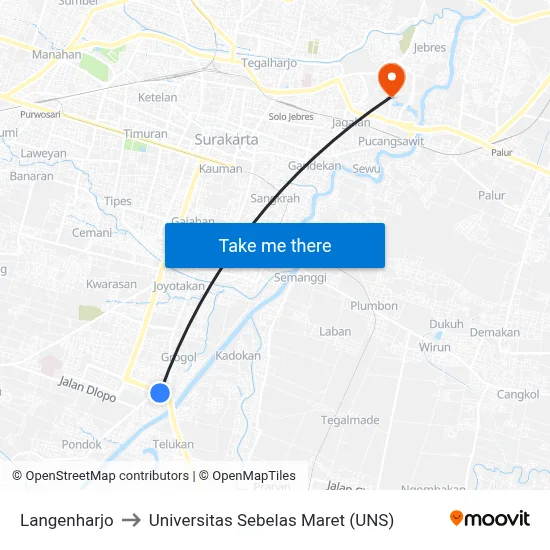 Langenharjo to Universitas Sebelas Maret (UNS) map