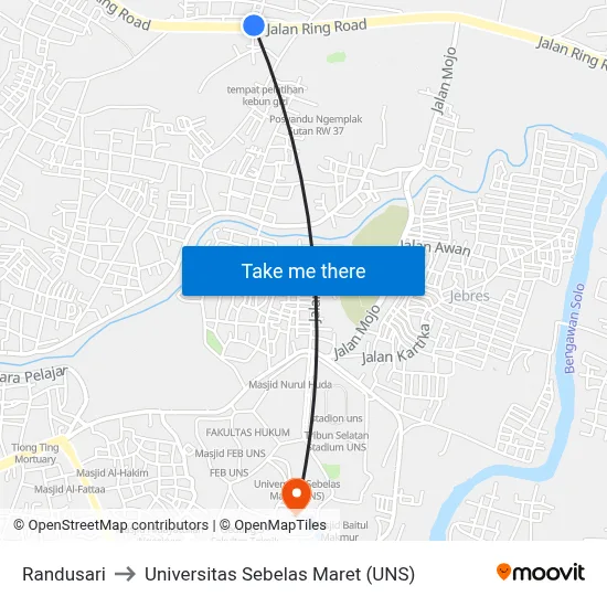 Randusari to Universitas Sebelas Maret (UNS) map
