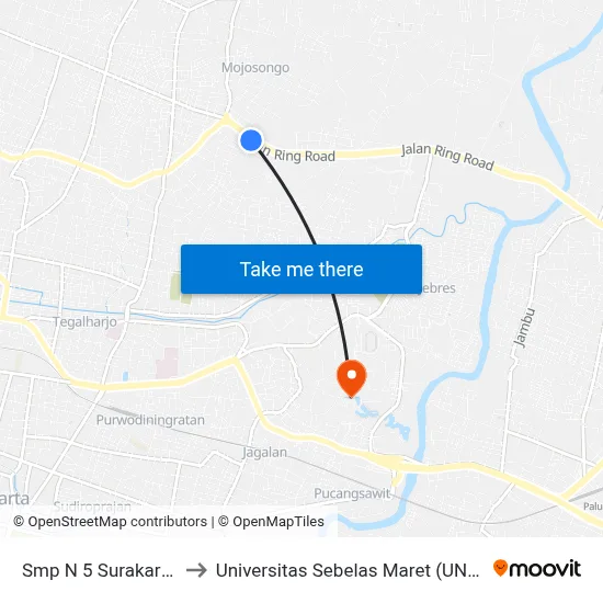 Smp N 5 Surakarta to Universitas Sebelas Maret (UNS) map