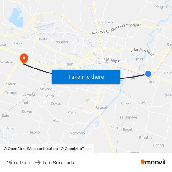 Mitra Palur to Iain Surakarta map