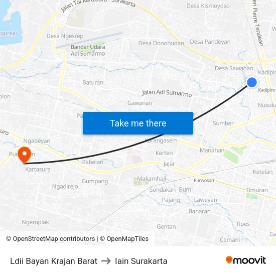 Ldii Bayan Krajan Barat to Iain Surakarta map