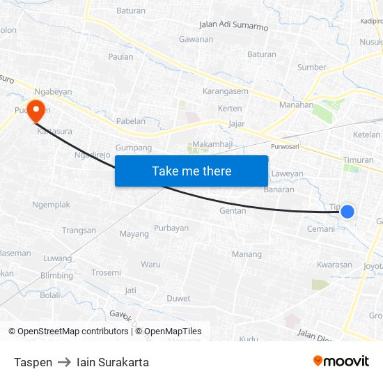 Taspen to Iain Surakarta map