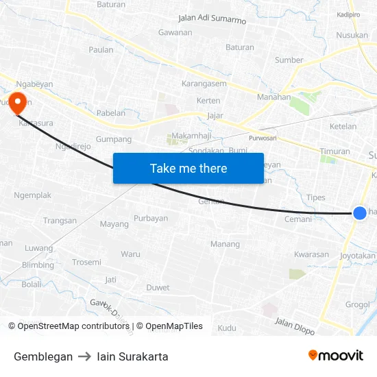 Gemblegan to Iain Surakarta map