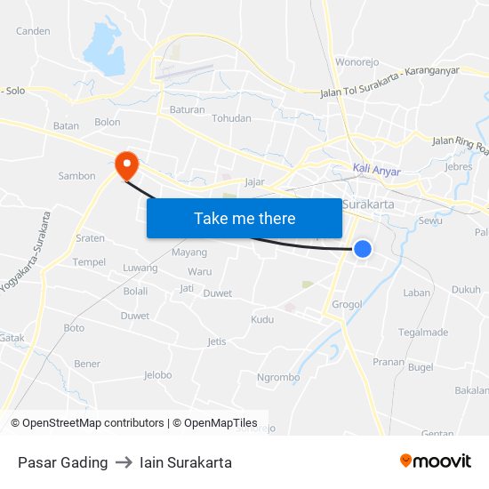 Pasar Gading to Iain Surakarta map