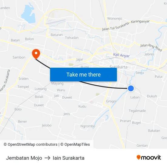 Jembatan Mojo to Iain Surakarta map