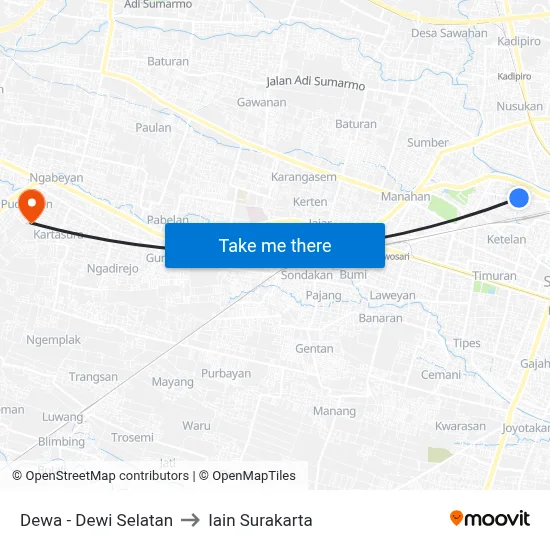 Dewa - Dewi Selatan to Iain Surakarta map