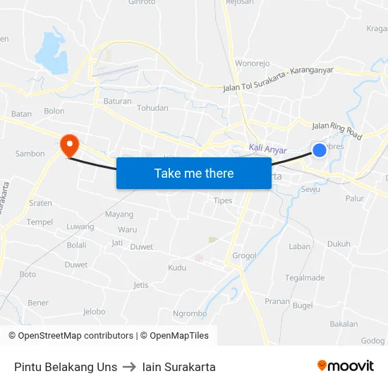 Pintu Belakang Uns to Iain Surakarta map