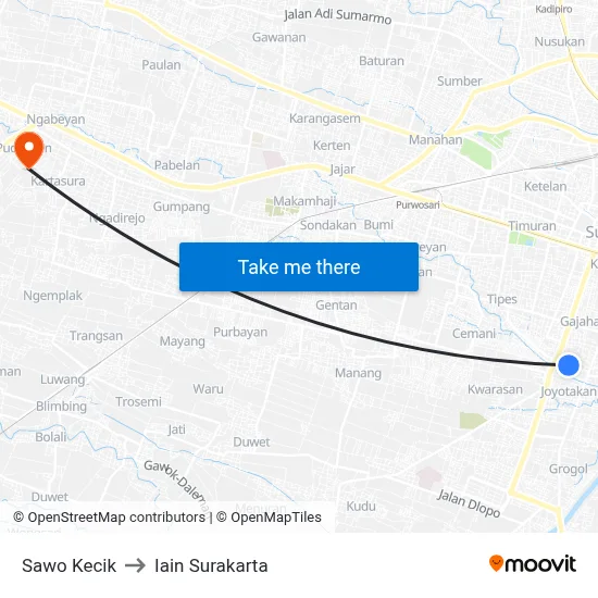 Sawo Kecik to Iain Surakarta map