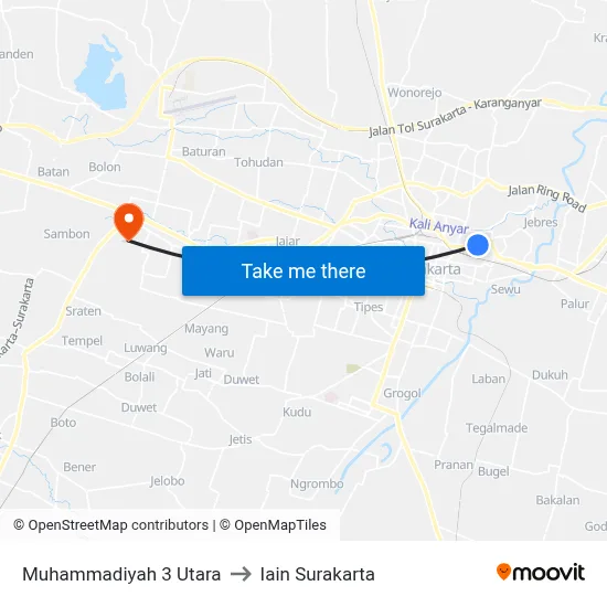 Muhammadiyah 3 Utara to Iain Surakarta map