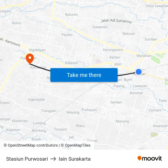 Stasiun Purwosari to Iain Surakarta map
