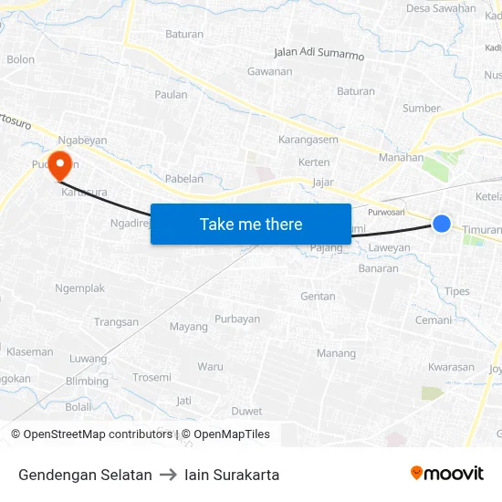 Gendengan Selatan to Iain Surakarta map