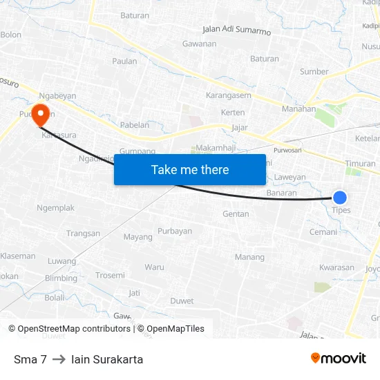 Sma 7 to Iain Surakarta map