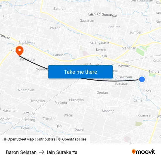 Baron Selatan to Iain Surakarta map
